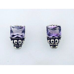 Vintage Estate Sterling Silver 925 Amethyst Stud Earrings, 7.8g, Marked NF